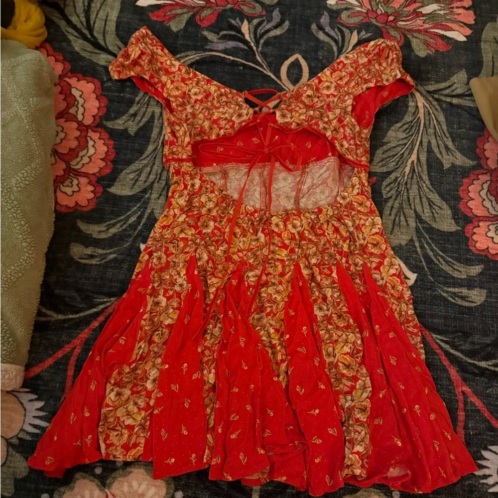 🍓 Free People Ponderosa Mini Dress Strawberry Combo Size S - Picture 5 of 8